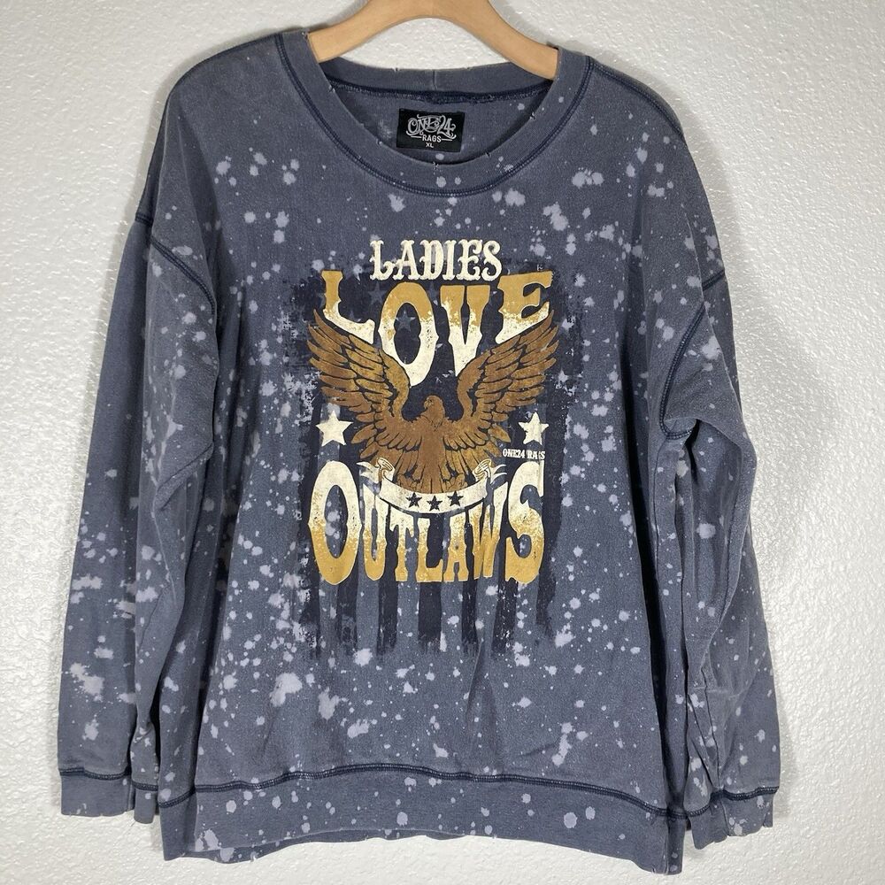Grunge Graphic Sweatshirt XL Slouchy Splatter Distress Ladie Love Outlaws Eagle